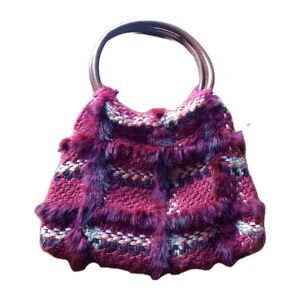 Summer Tompkins Handbag Textile Pattern Fur Accents Round Handles